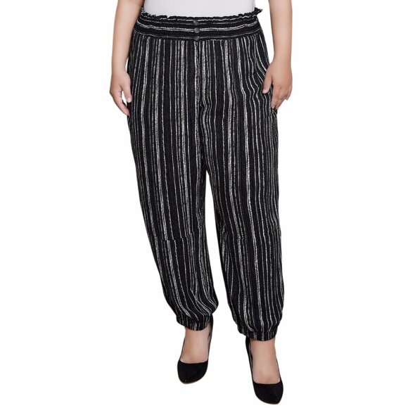 NY Collection Plus Size 1X Smock-Waist Pants Black Gray - Picture 1 of 4